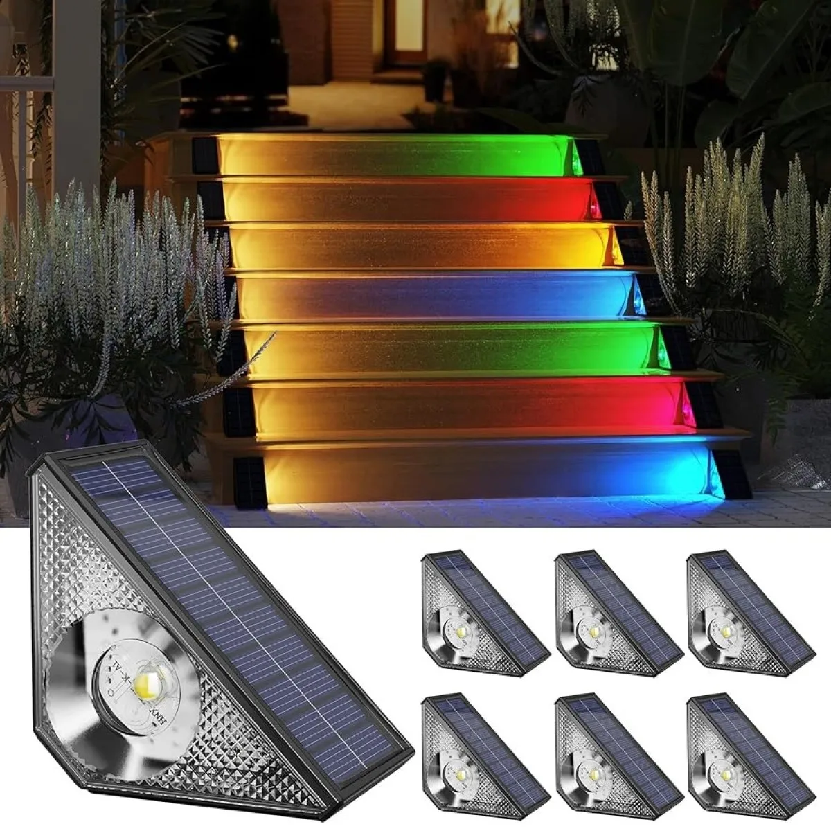 Solar Lights Outdoor Warm+RGB Solar Stair light Decorative For Garden Waterproof Solar Powered Led Outdoor Lighting Fence Light