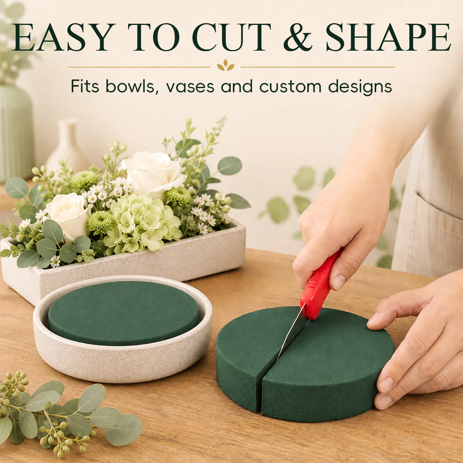 4Pcs Round Dry Floral Foam Blocks Green Flower Mud for Handicrafts Wedding Decor Birthday Arrangements Floral Arrangement Foam