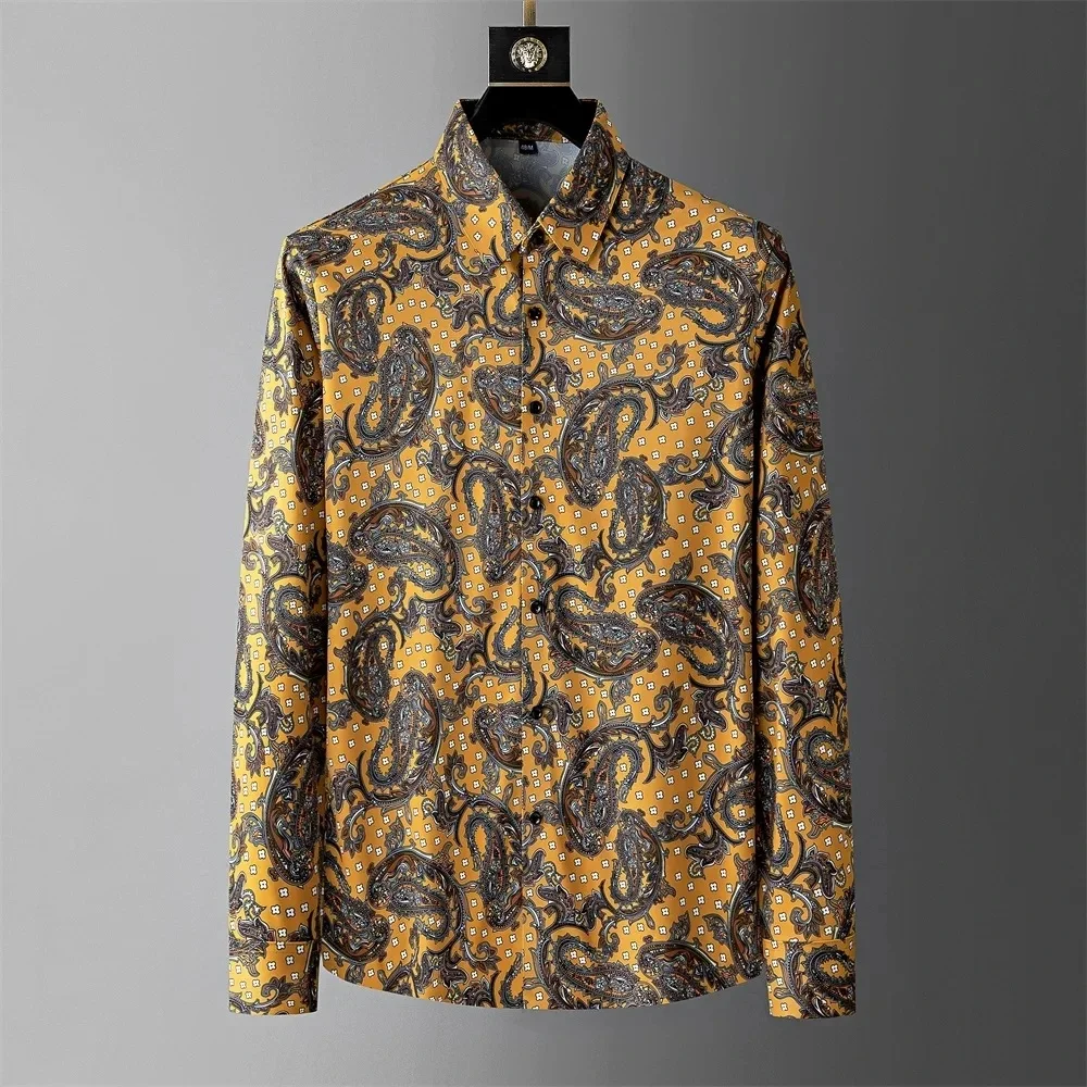 Camisa estampada de lujo para hombre, camisa informal de manga larga, moda Popular de alta calidad, ropa coreana para hombre, XS-6XL, envío rápido