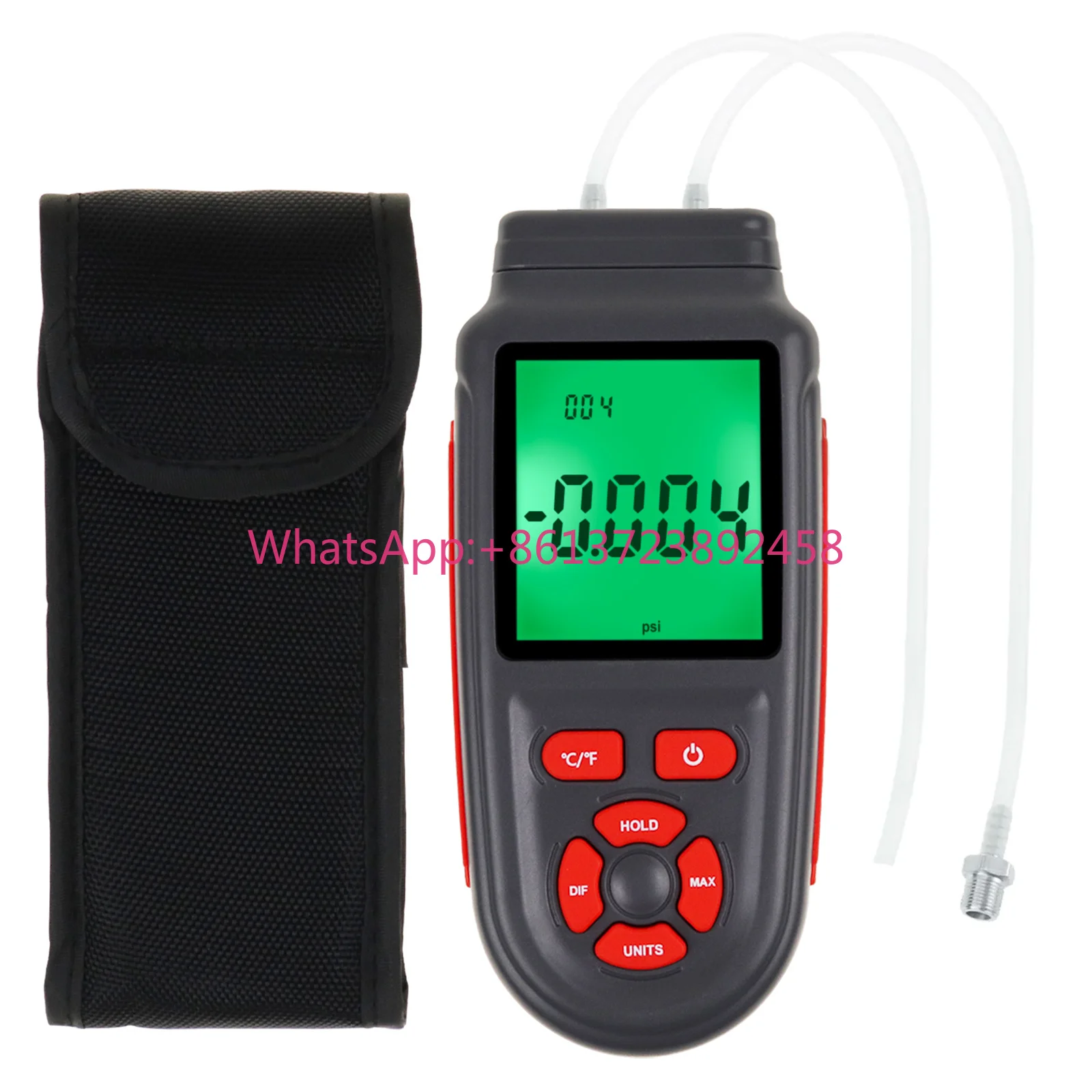 Digital Dual Differential Manometer Gas Pressure Tester Meter, Backlight 12 Selectable Units Air Pressure Gauge Data Storage