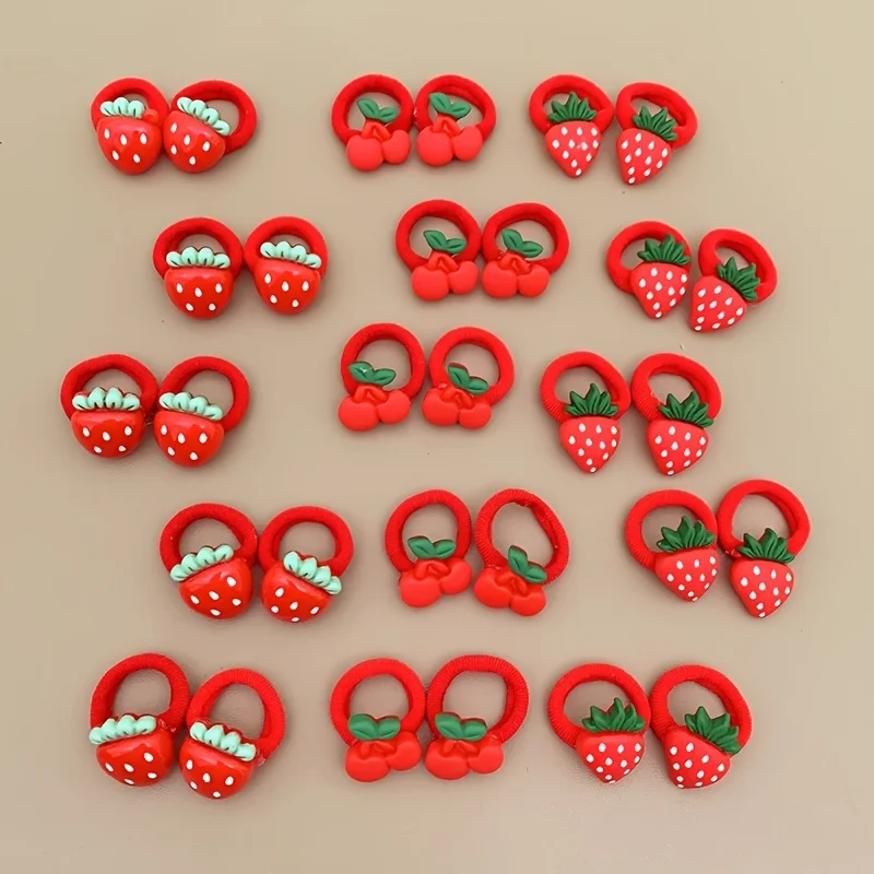 10/30 Sweet and Adorable Strawberry/cherry Fruit Hairbands, Red Holiday Towel Hair Ties, girl’s Hair Ties and Headbands - view 6