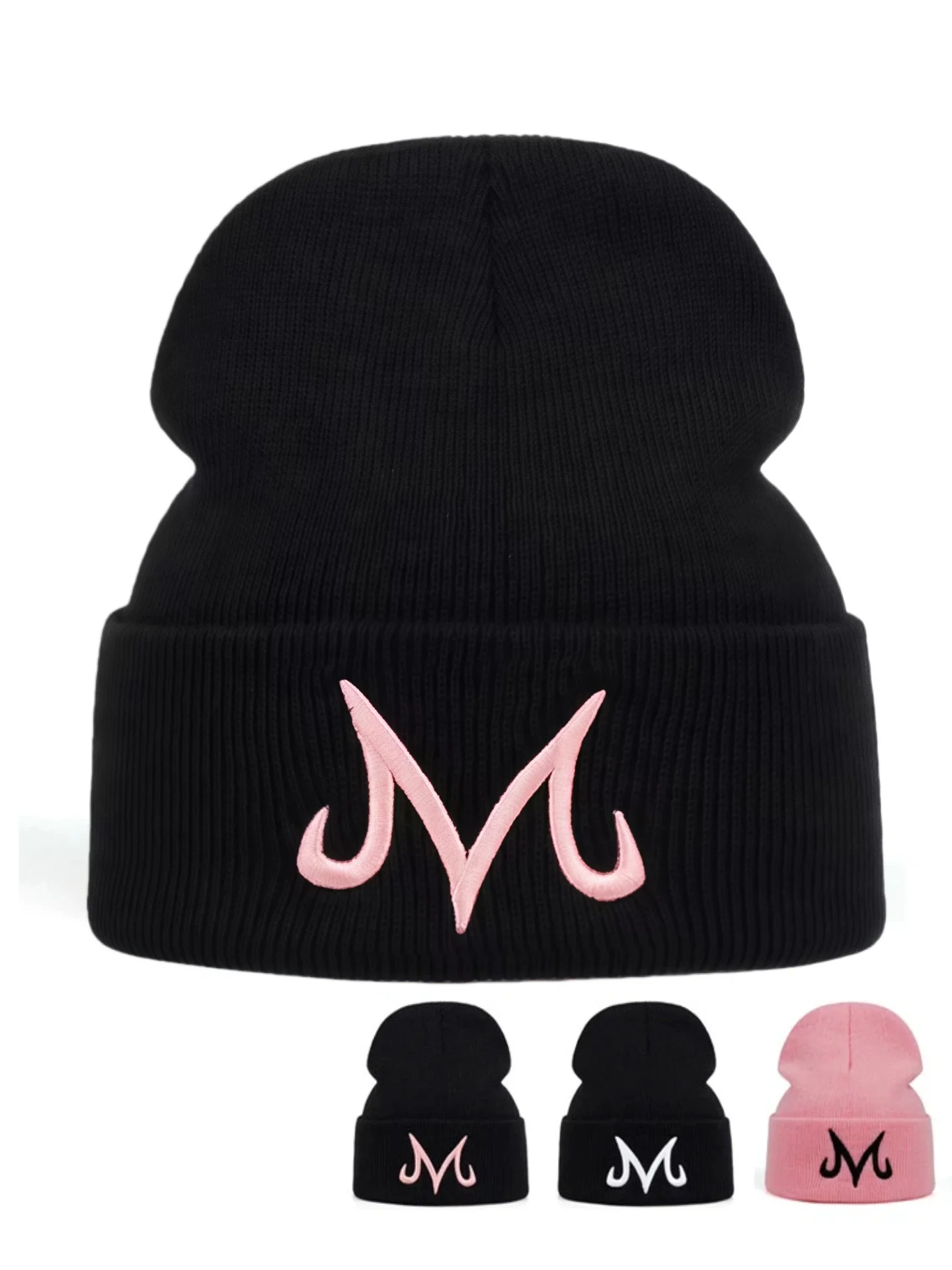 Unisex M Brief Stickerei Mützen Hüte Herbst Majin Buu Winter Warme Mütze Hip Hop Caps für Frauen Männer Baumwolle Schädel Motorhaube Hut – Detail 1