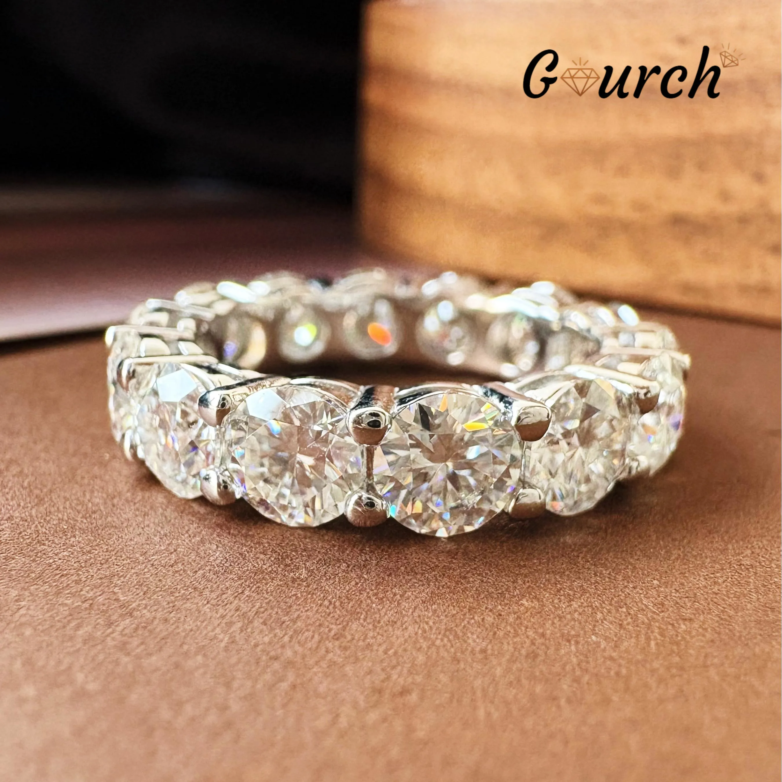 Gourch S925 Sterling Silver 0.1/0.5ct Moissanite Ring D Color VVS1 Elegant Anniversary Fine Jewelry Gift for Women