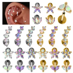 1PC 316L Stainless Steel Flower Ear Tragus Cartilage Piercing Opal Cz Crown Lobe Earrings Helix Piercing Labret Lip Piercing