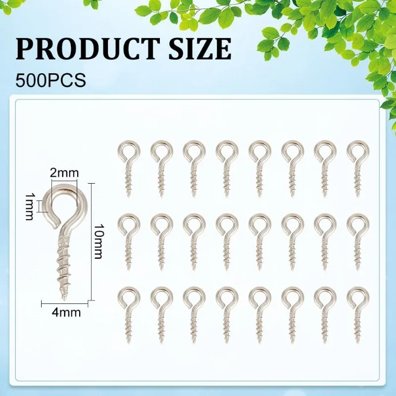 500pcs Mini Stainless Steel Screw Eye Pin Bail Pegs 10mm Long Small Screw Eye Pins Clasps Hooks Eye Screws Metal Pin