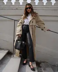 Women's Fashion Autumn Slim Trench Coats Solid Turn-Down Collar Long Sleeves Belt Decoration Double Breasted Female Coats