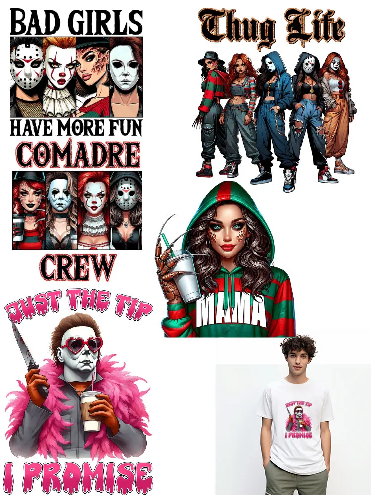 Patchs de transfert thermocollants pour vêtements, Horror Vibe, Bad Girl, Mama, Cool, Handsome, Coloris de bain, Solidité, Décoration DIY