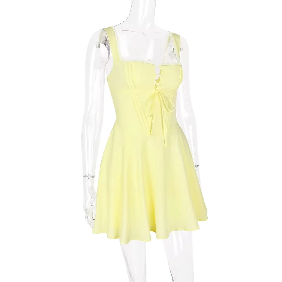 

Waist Wrap Elegant A-line Dress Women Spaghetti Strap Mini 2024 Spring Summer Dress Backless Sexy Party Dresses