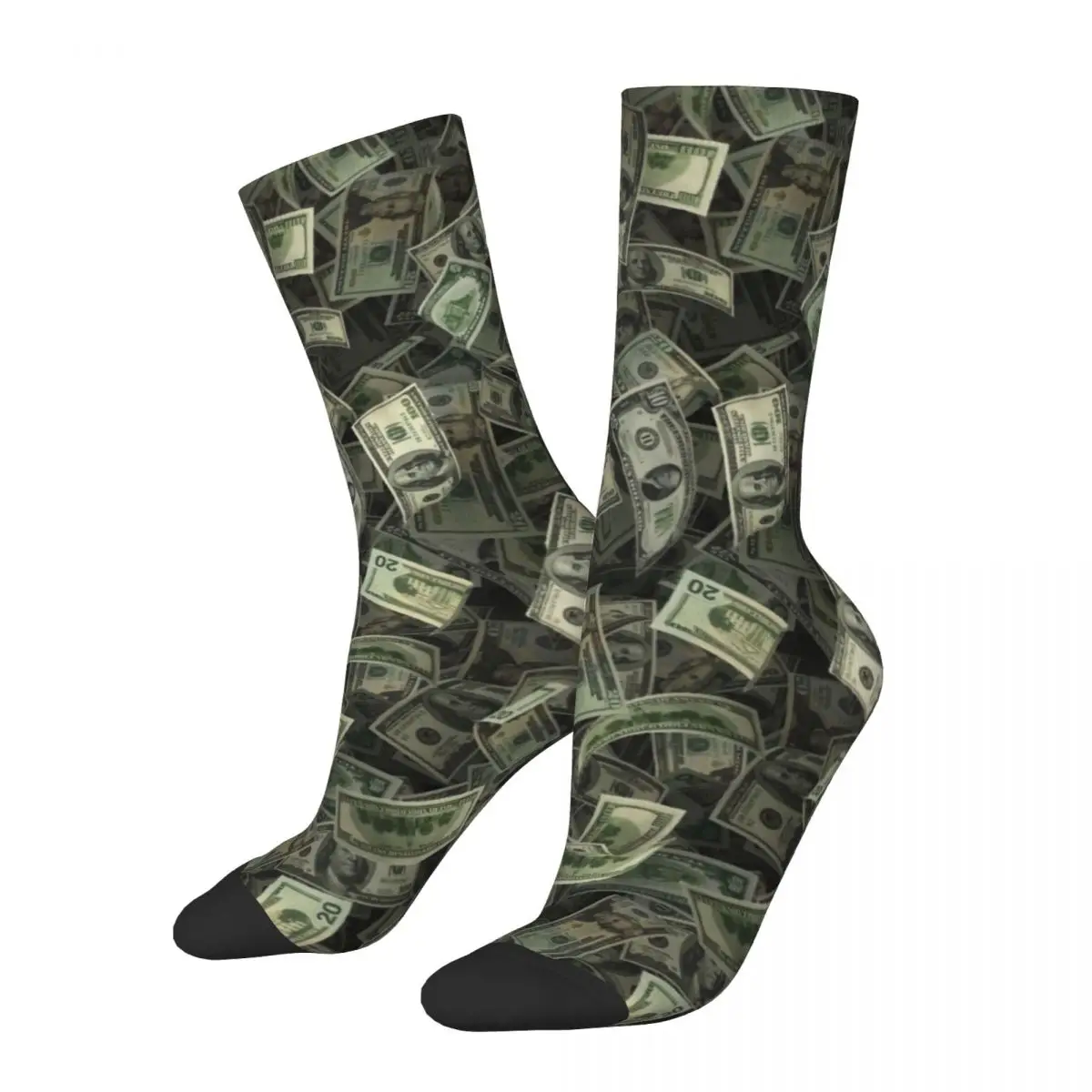 Funny Crazy Sock for Men Money Falling Hip Hop Harajuku Money Pattern Seamless Pattern Printed Boys Crew Sock Novelty Gift