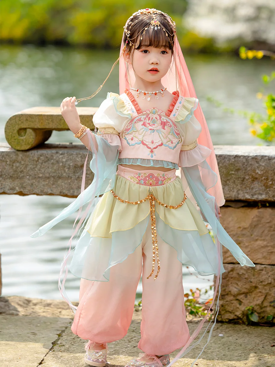 Hanfu Girls' Summer Clothes Baby Fairy Children Elegant Princess Suit Improved Ancient Costume Exotic Style