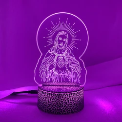 3D Acrylic LED Night Lights Illusion Jesus Christ Optical Lamps Lighting Inshallah Christian God USB Touch Luminous Novelty Gift