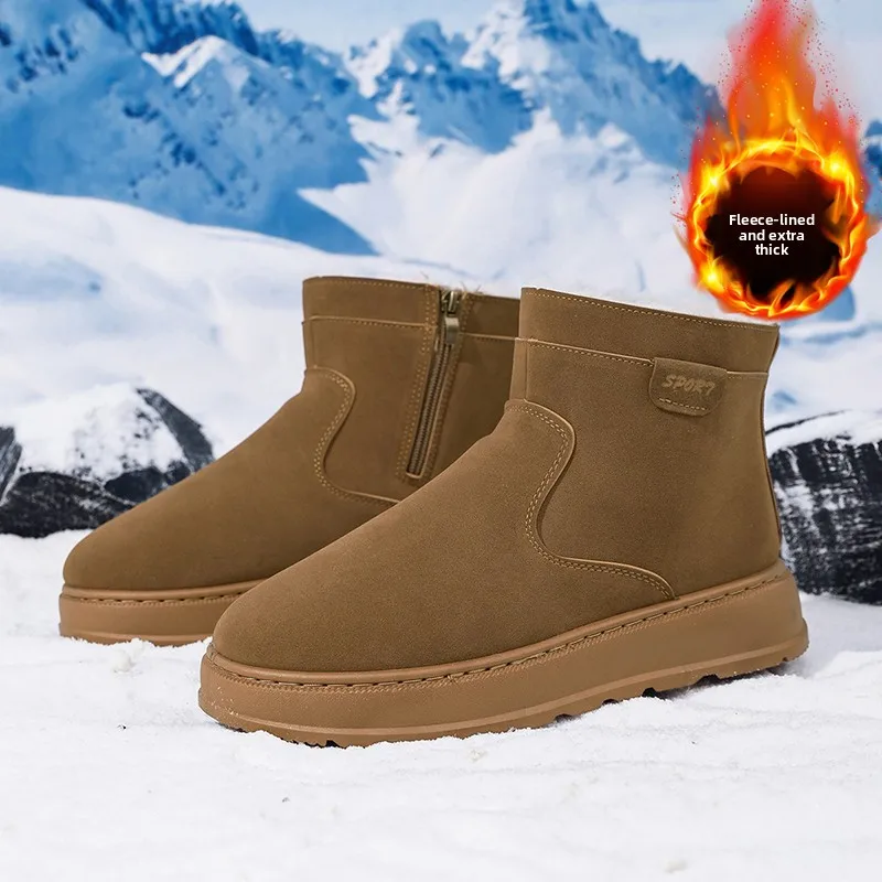 

2025 New Winter Men's Snow Boots, Waterproof, Size 35-45, Black Khaki Cotton Boots, Casual and Fashionable Men's Shoes