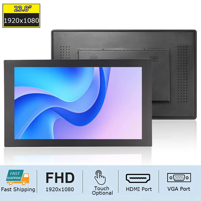 23.8 Inch 1920x1080 Panel Mount Industrial HD Capacitive Touch Monitor VGA DVI HDMI for Kiosk/Vending Machine Use