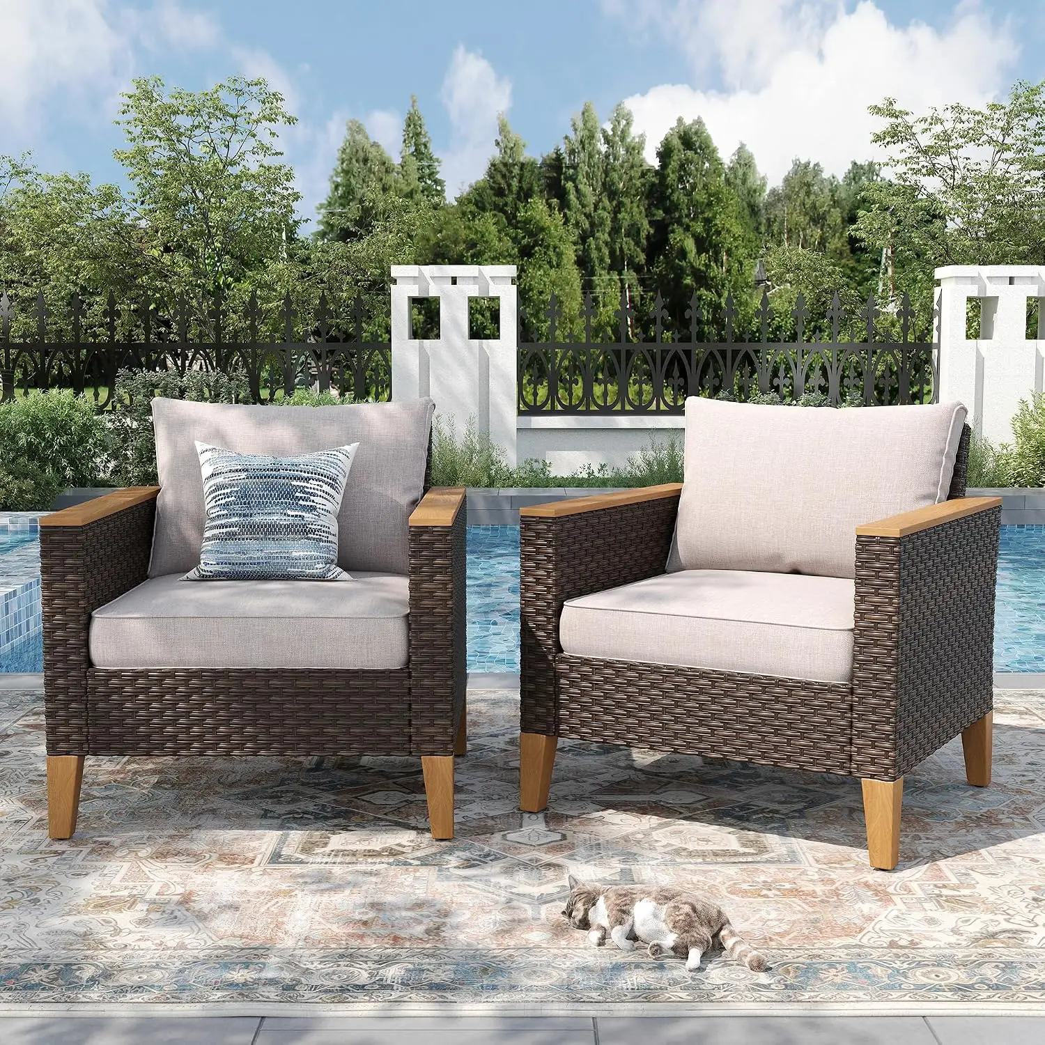 2-Piece Wicker Patio Sectional Sofa Set, Beige Outdoor Conversation Set with Single Seats for Poolside & Garden, Customized