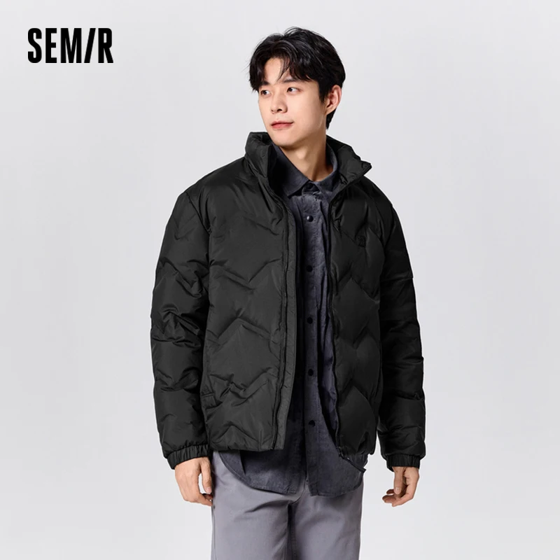 Semir Down Jacket Men Winter No Quilting Line Printed Stand Collar Simple Versatile Lightweight Coat