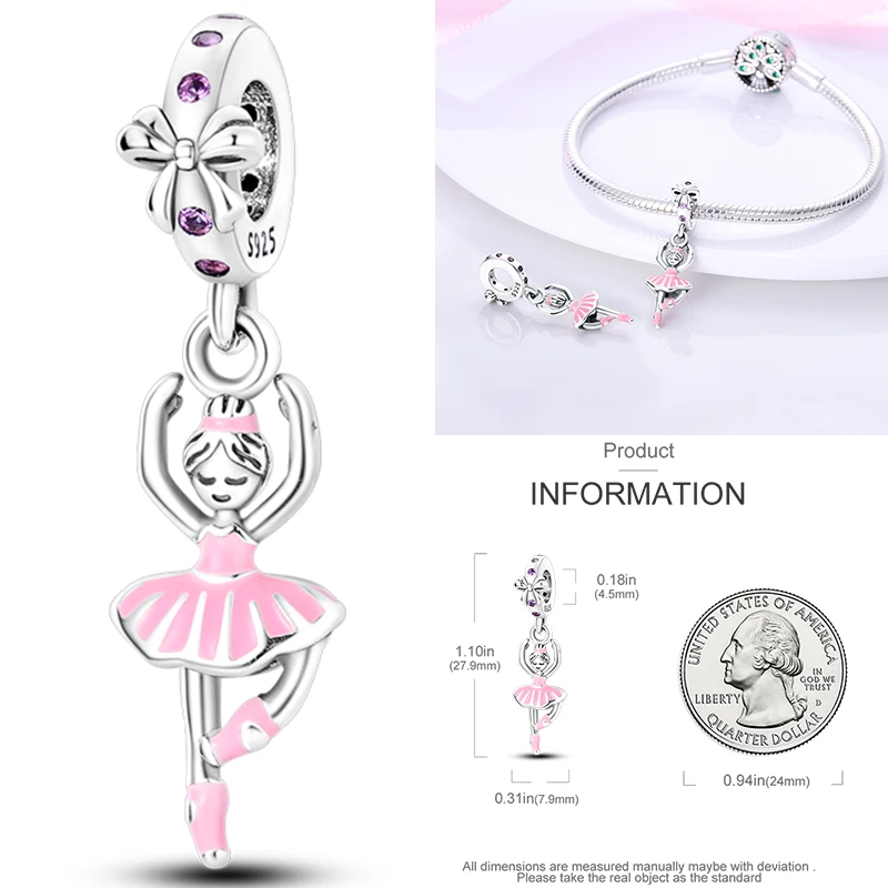 925 Sterling Silber Rosa Ballett-Mädchen Anhänger Junge Mädchen Schwestern Paare Anhänger Passend für Armband DIY Schmuck Original Mode für Frauen – Detail 38