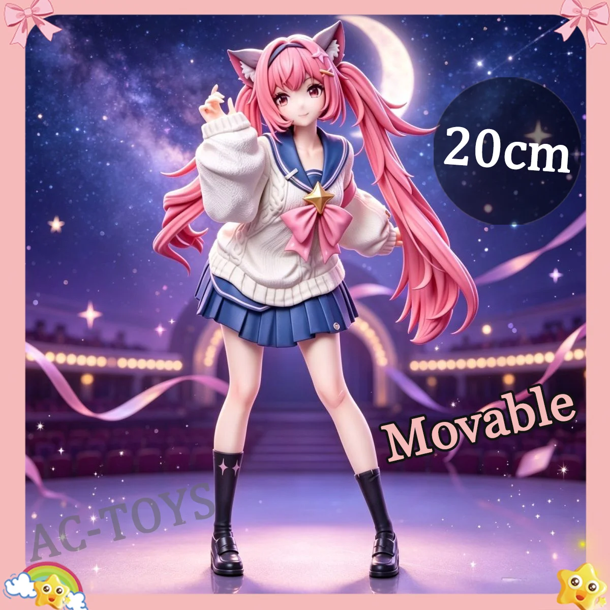 Neverness to Everness Nanally Collins Figure - Idol School Uniform Ver. Pink Cat Ears & Twin Tails 20cm Movable PVC Anime Toy