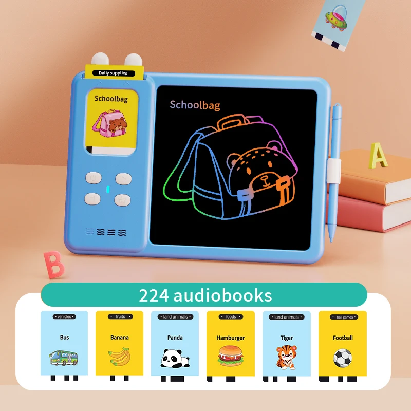 Educational Learning Talk Flash Cards Early Kids English Reading Audio Book Machine LCD Smart Card Writing Drawing Board Toy