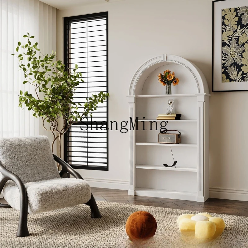 

ZYY Cream Wind Bookcase Living Room Arched Retro Book Display Cabinet Medieval Storage Cabinet