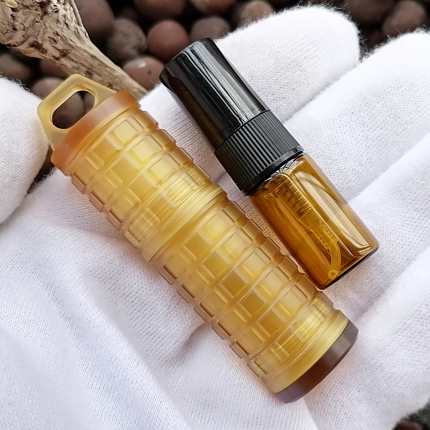 Ultem EDC Perfume & Lotion Dispenser Bottle & PEI Jar Glass Protective Housing Case with Stainless Steel Ball Chain
