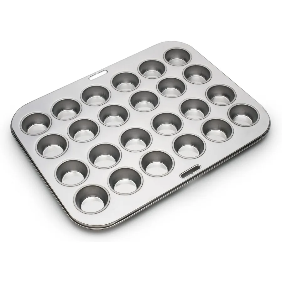 

24 Mini Cups Stainless Steel Baking Pan for Mini Muffins and Cupcakes 10.5 x 13.75 x 1.5 Inches Durable NonStick Surface Ideal