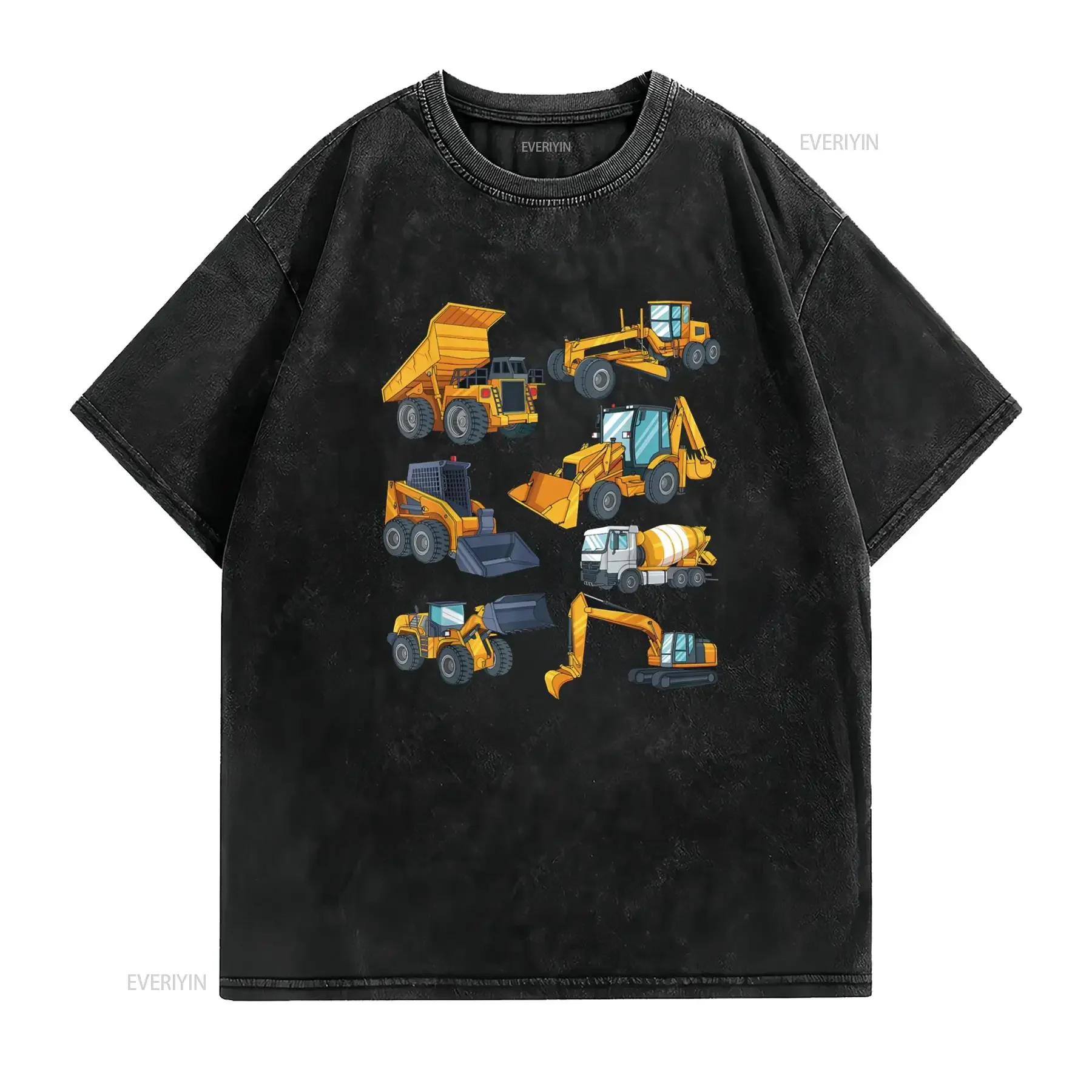 Construction Vehicles for Boys Dump Truck Bull Dozer T Shirt vintage Washed Top For Everyday Wear Comfortable homme Soft Casual