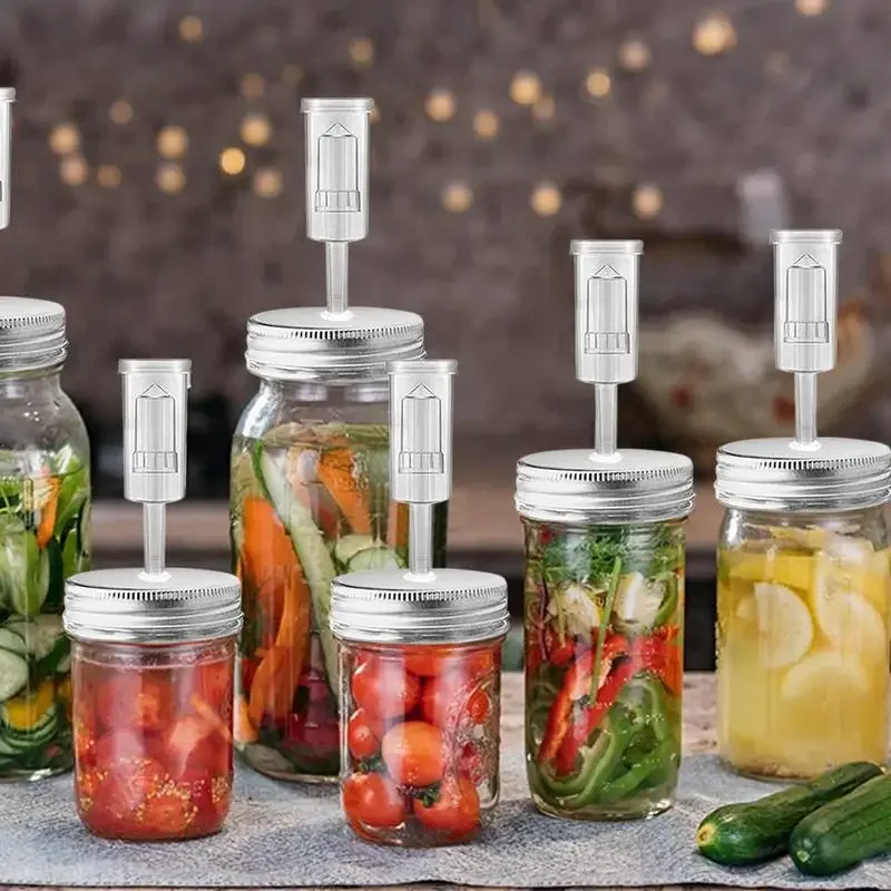 Fermentation Jar Kit Glass Fermentation Weights 4-Pack with Air Intelligent Valve Fermenter Presser Silicone Seals for Pickles