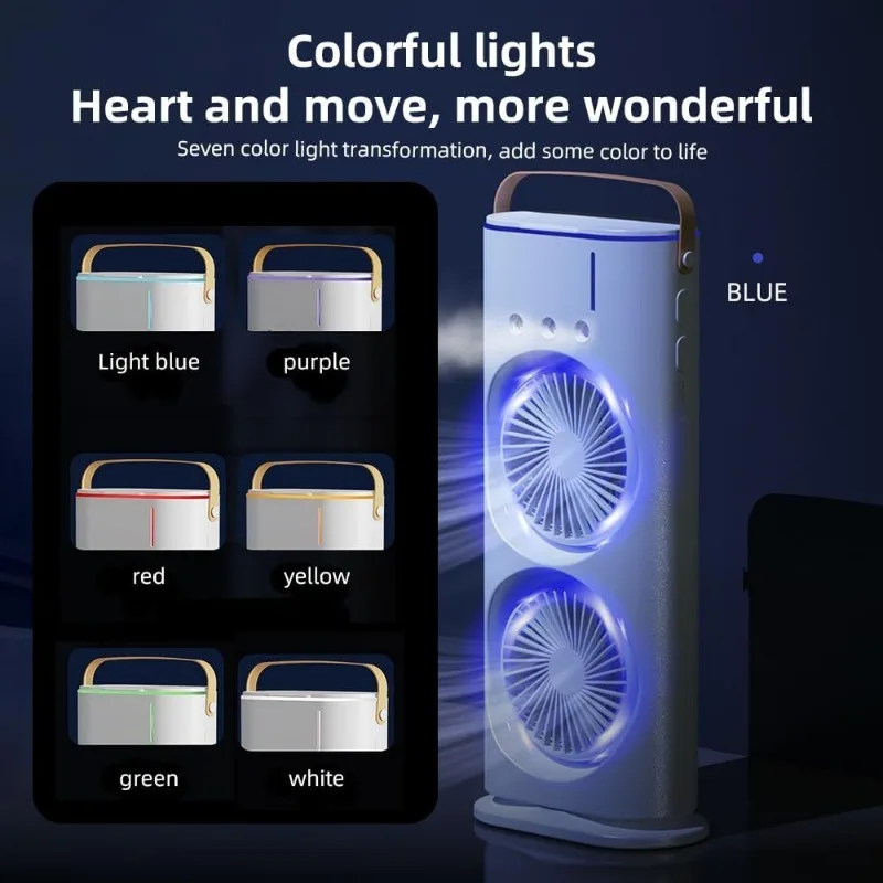 Mini Spray Desk Fan Air Cooler Rotary Rechargeable USB Night Light Remote Control Fan Suitable for Outdoor Rooms Accessories