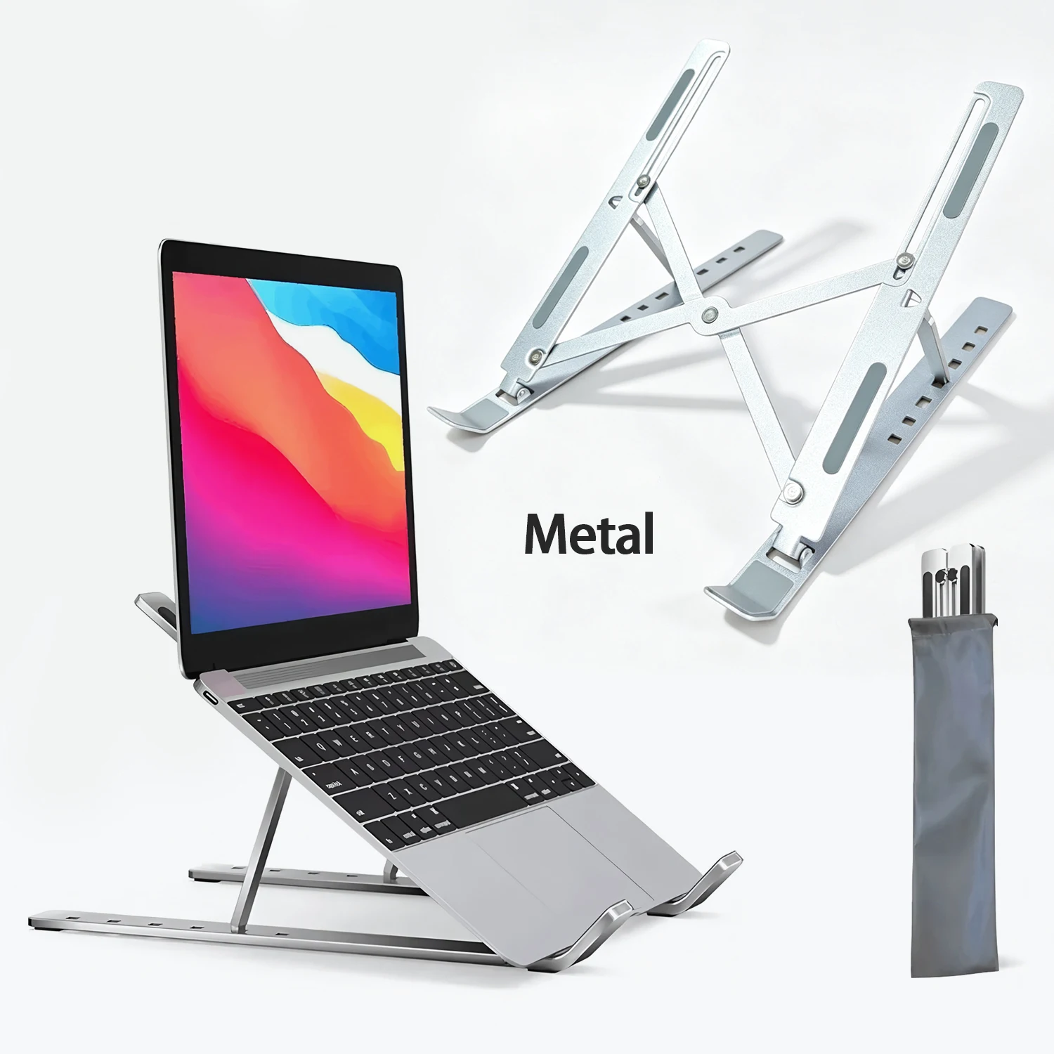 Laptop Accessories Organizer - ขาตั้งแล็ปท็อปแบบพับได้ ขาตั้งโลหะแบบพกพาสำหรับโน้ตบุ๊ก ขาตั้งปรับระดับความสูงได้ พร้อมระบบระบายความร้อน ฐานกันลื่น