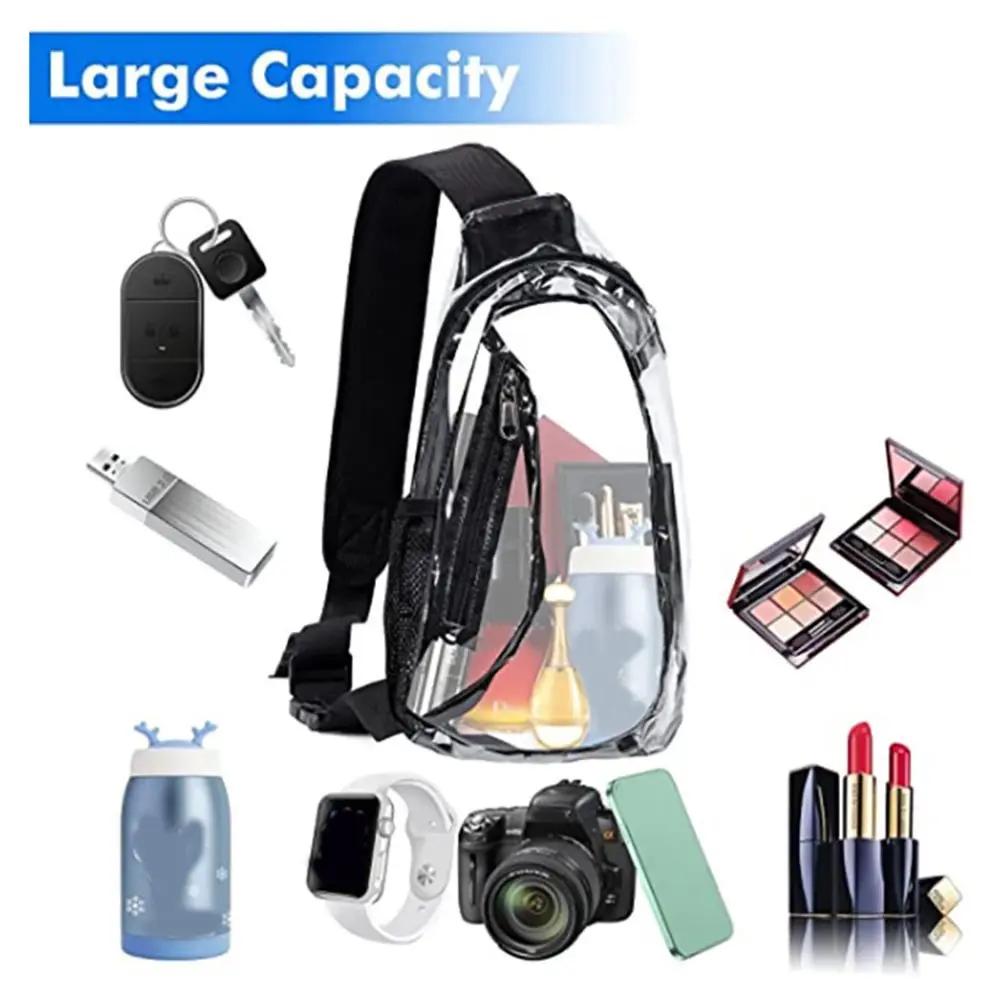 Clear PVC Sling Bag Transparent Stadium Shoulder Crossbody Backpack Men Women