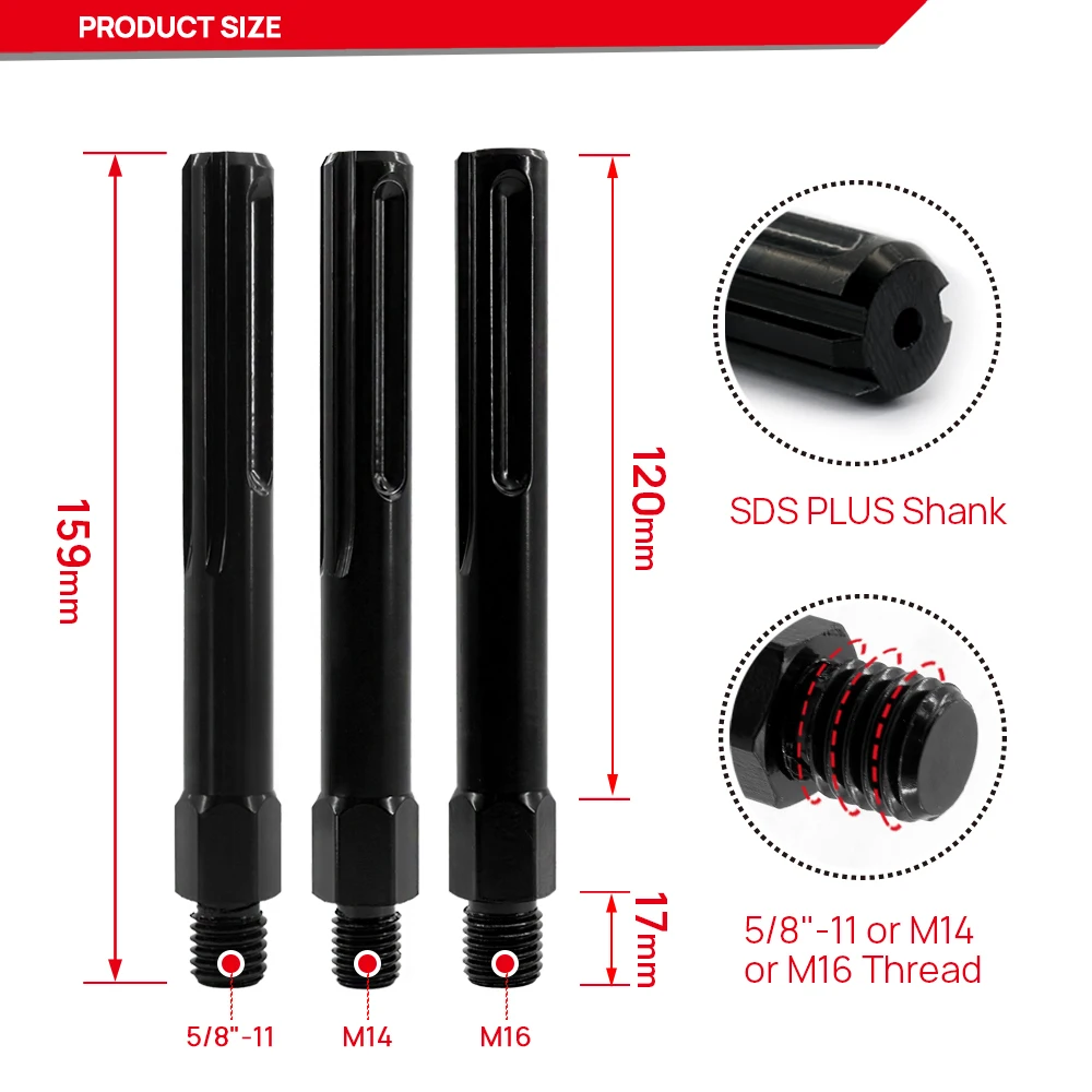 DT-DIATOOL Core Bits 1pc M14/5 8-11/M16 Thread to SDS-Max Shank Adapter 159MM Electric Accessories High Auality Material Steel