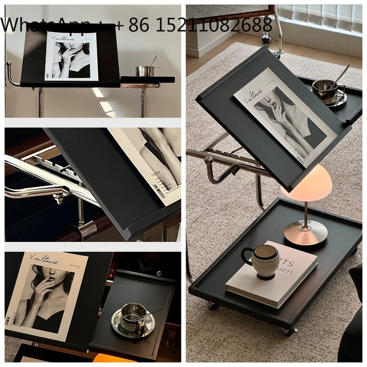 SCY solid wood Bauhaus removable side table small coffee table living room cart sofa side rack with roller