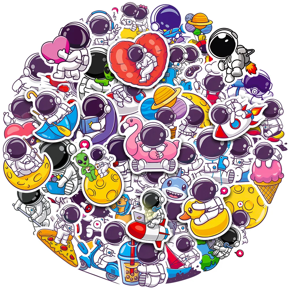 50pcs Exquisite Cute Cartoon Astronaut Stickers Laptop Computer Tablet Cup Notebook Phone Vinyl Decal for Kids Toy Gift