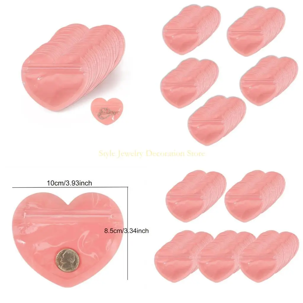 

D46E 100 шт. удобная сумка в форме сердца с застежкой-молнией для хранения ювелирных изделий пылезащитная упаковка