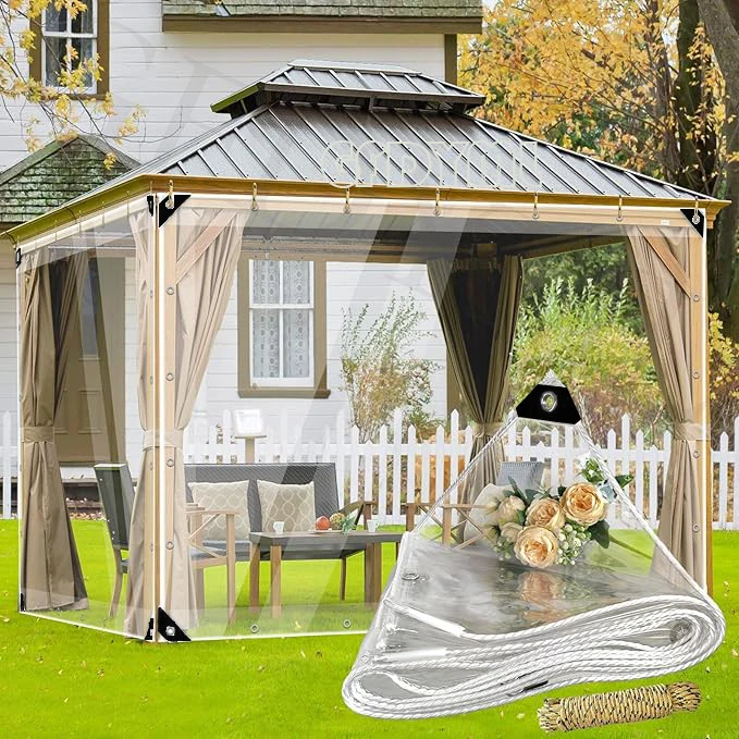 Robuste, transparente PVC-Plane, geeignet für alle Wetterbedingungen; ideal für Wohnwagen, Schwimmbecken und Außenmarkisen. – Detail 9