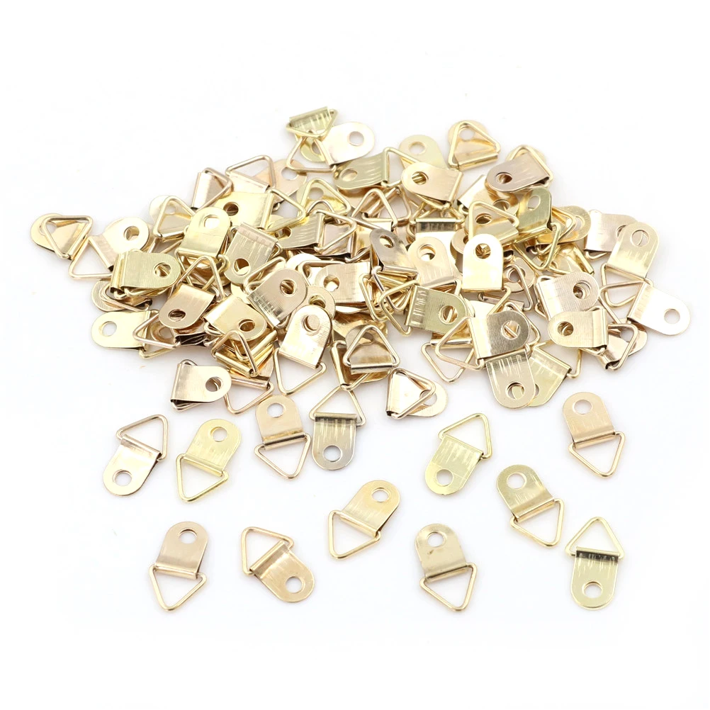 100PCS/10PCS Golden Triangle D-Ring Hanging Picture oil Painting Mirror Frame Hooks Hangers