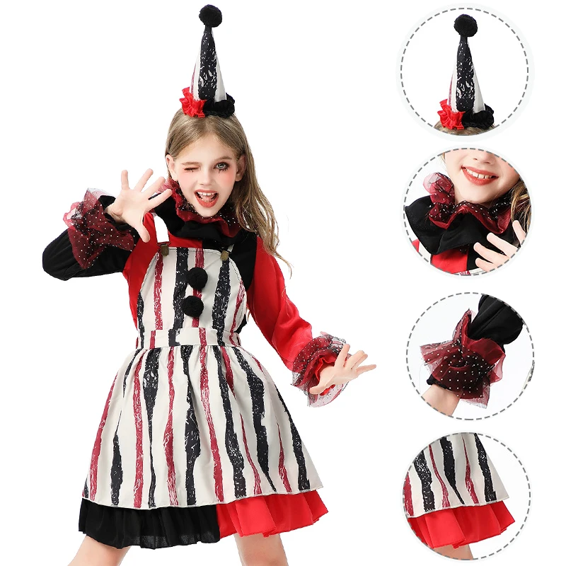 

Halloween Children's Costumes Funny Dress Up Costumes Cosplay Horror Doll Soul Broken Clown Stage Girls Show Dress