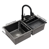 Stainless Steel Kitchen Double Bowl Sink with Pull-out Faucet Draining Basket Cup Washer Soap Dispenser 78*43*21cm