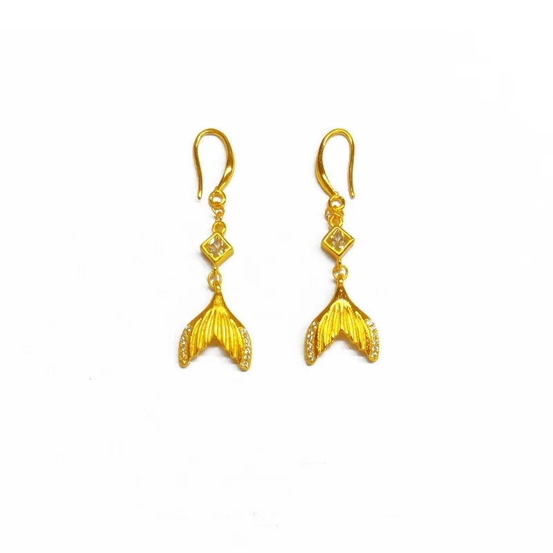 QEENKISS Gold Fish Tail Drop Earrings For Women Wedding Party Birthday Christmas Bride Mother Girlfriend Ladies Gifts EG5495