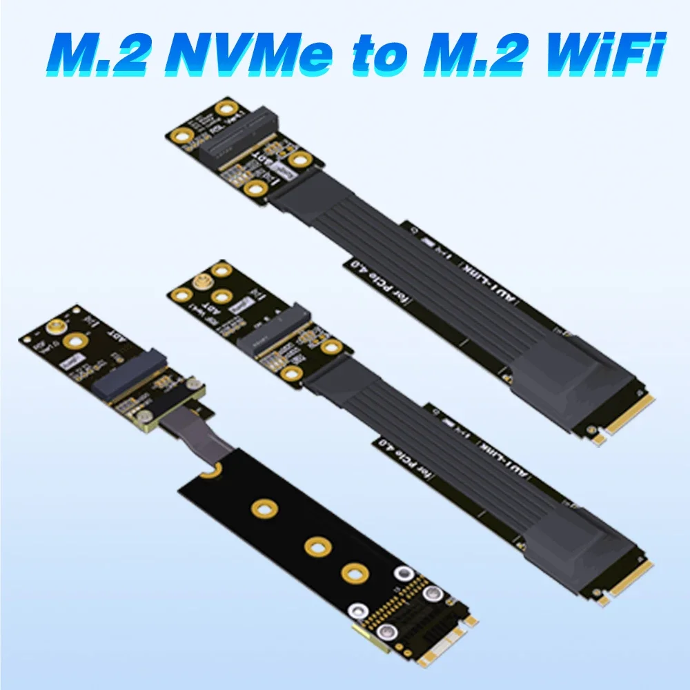 ADT M.2 NVMe Key M To M.2 WiFi Key AE Solid State Drive SSD Extender Cable R45SF R45SL 4.0 Riser Card PCIe 4.0 3.0 X1 Full Speed