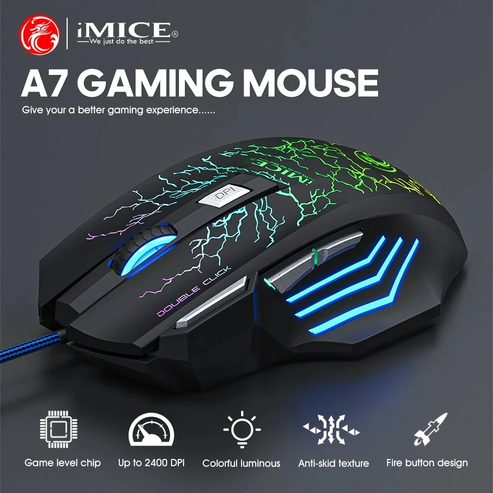 

Wired Mouse 7Keys Luminous Game E-Sports Machinery Computer Accessories RGB Backlit Ergonomic Game Mice 3200DPI Adjustable Mouse