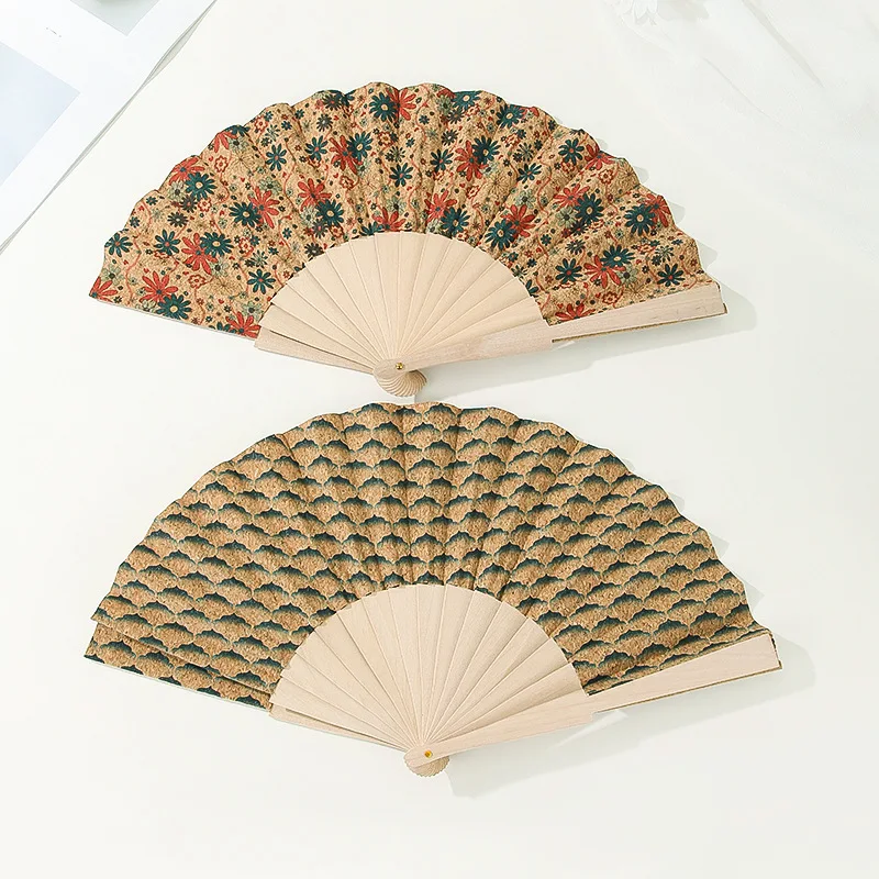 Vintage Portuguese Cork Folding Fan Advanced Makeup Hand Held Fan Bohemian Style Wooden Folding Fan Graft Gift Props Home Decor