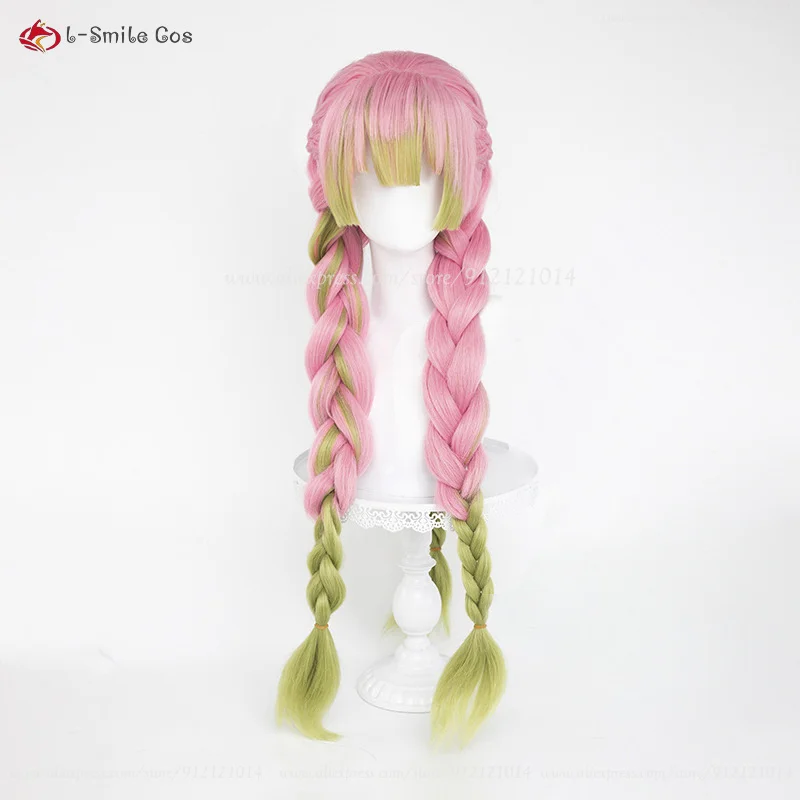 Anime Kanroji Mitsuri Cosplay Wigs Pink Green Gradient Braid Kanroji Mitsuri Anime Wig Heat Resistant Synthetic Hair Women Wigs