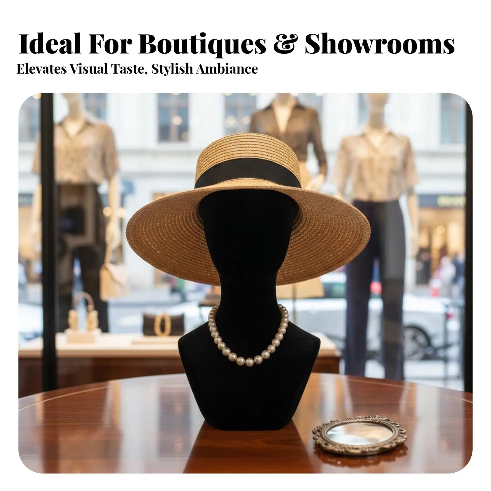 Premium Velvet Head and Shoulder Display Mannequin Jewelry Bust for Necklace Scarf Hat Glasses in Retail Shops
