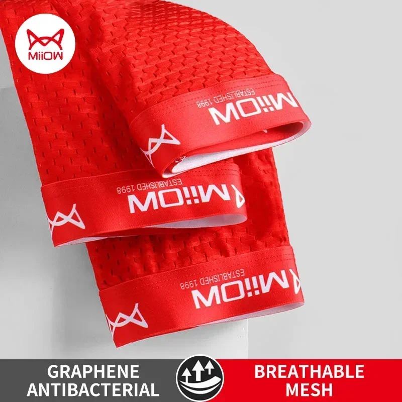 

MiiOW 3Pcs Sexy Men Underwear Graphene Antibacterial Men's Panties Ice Silk Mens Underpants Mesh Breathable 4XL Man Boxer Briefs
