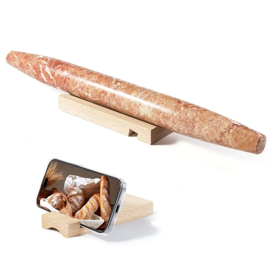 

Marble French Rolling Pin, NonStick Polished Dough Roller, Pasta, Dumpling, 15 inch Kitchen Baking Tool for Baking with Wooden R
