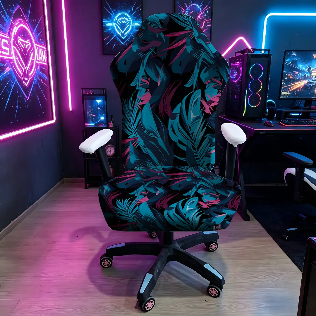 1PC Neon Tropical Leaf Gaming Chair Cover, E-sports Stretch Elastic Anti-Scratch Slipcover for Gamer & Office Chair
