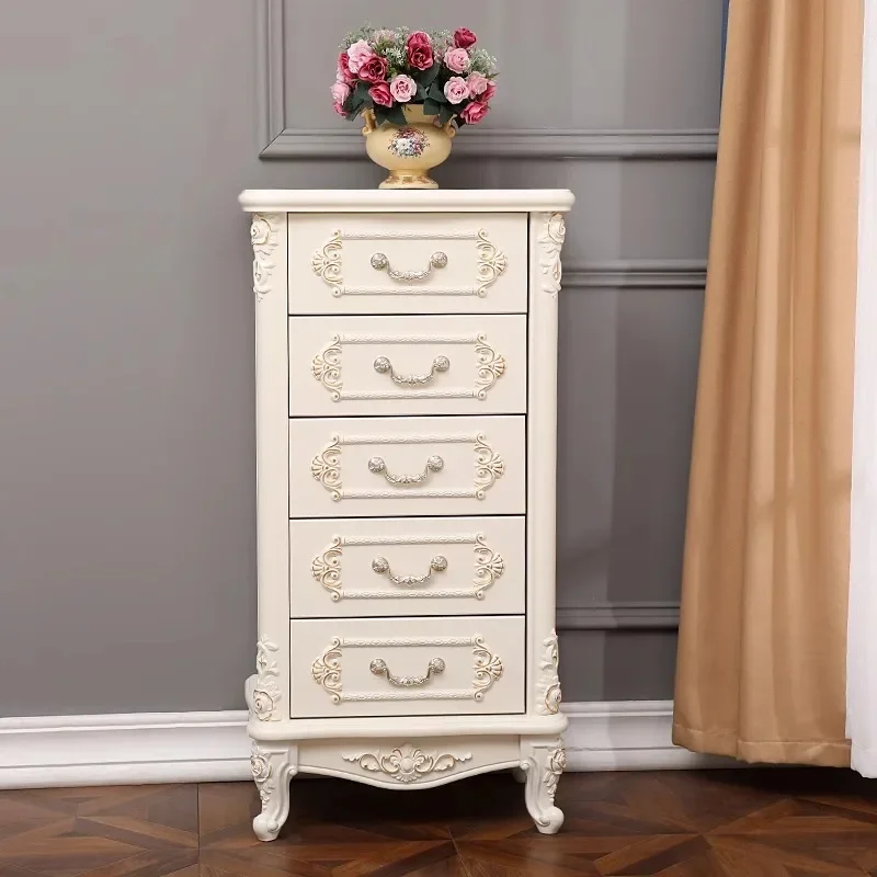 Living room chest pastoral wood carving flower chest European bedroom Nordic bucket cabinet narrow chest