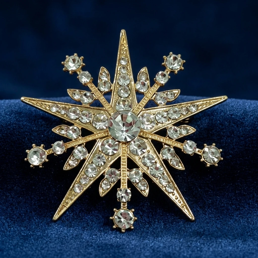 Women's Alloy Rhinestone Eight-Pointed Star Brooch Snowflake Pin for Coat Suit Accessories