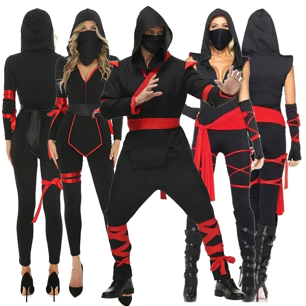 

Костюмы на Хэллоуин для женщин и мужчин, комбинезон ниндзя, костюм для взрослых, японское аниме, воин, карнавальная вечеринка, нарядное платье